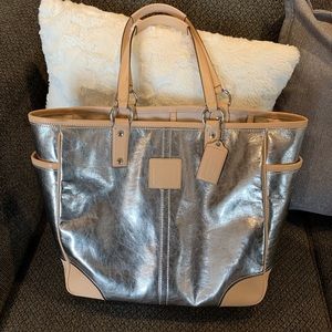 Silver & Tan Coach Tote Bag